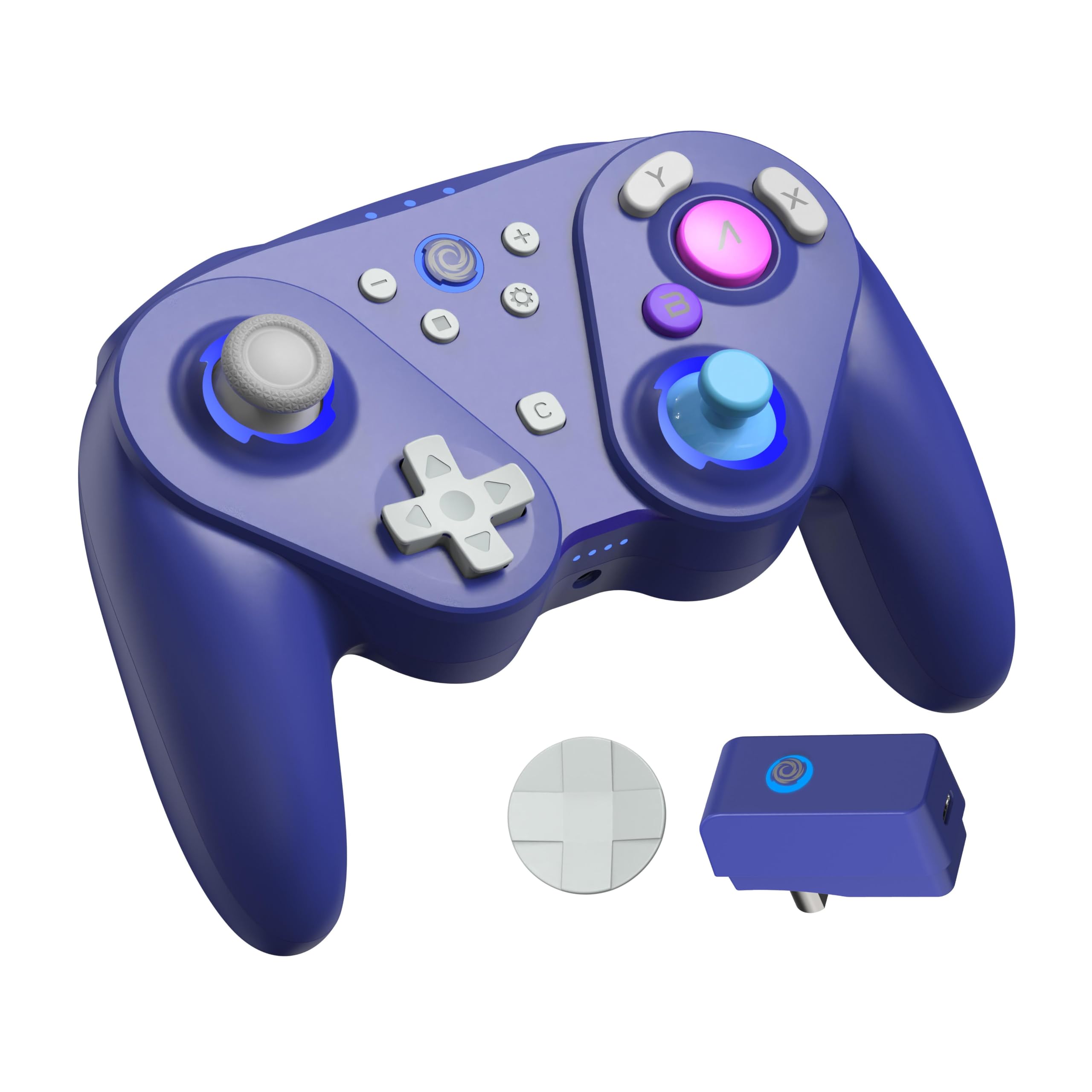 Oniverse Kabelloser Controller für Switch/Switch 2/Gamecube/PC/Mobil, 13 Stunden Akkulaufzeit, Hall-Effekt-Joysticks und Trigger, Gyroskop, Makrotasten, Turbo-Modus, 4 LED-Modi – Foenix (Violett)