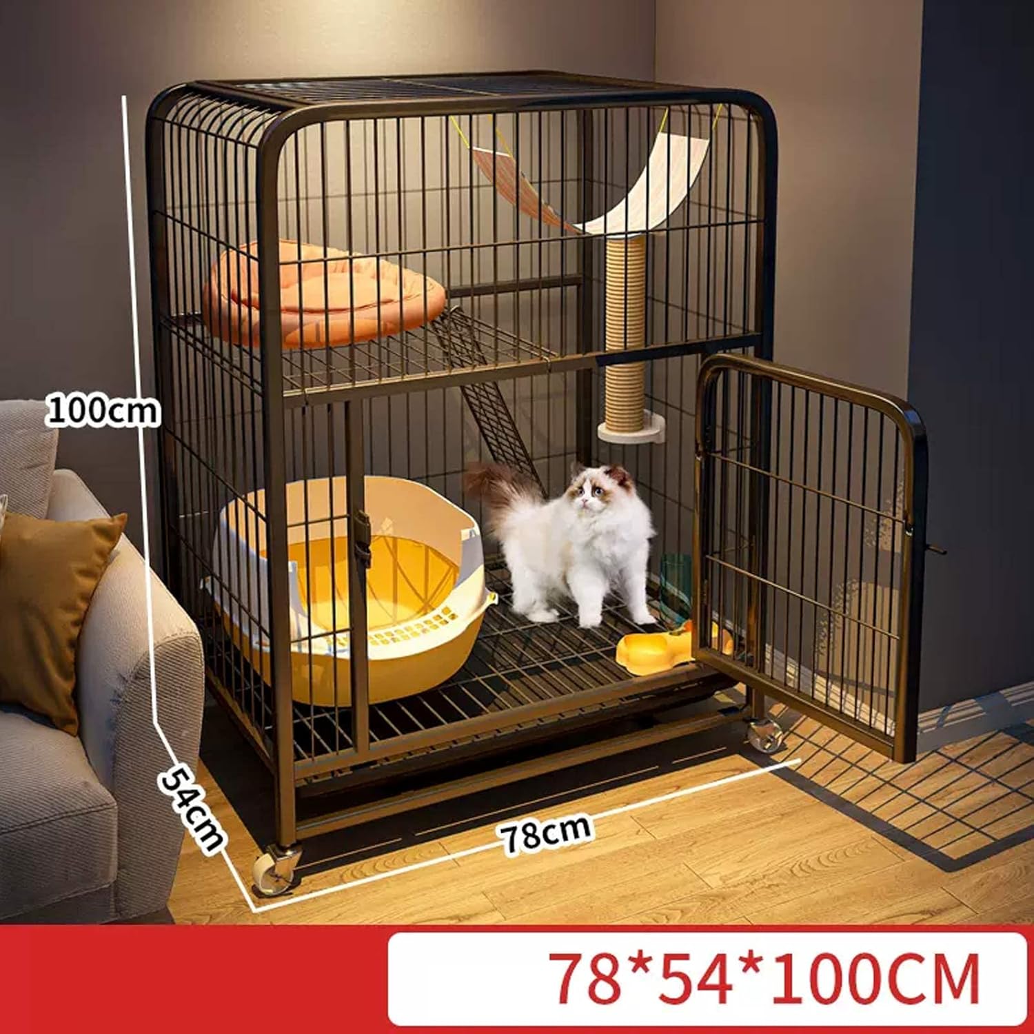 Cat Cages, Large Pet Bed, Extra Large Detachable Cat Enclosure and 360° Swivel Casters, Grid Foot Pads/B-Play Style/68 * 49*,A-Basic-78 * 55 * 100Cm