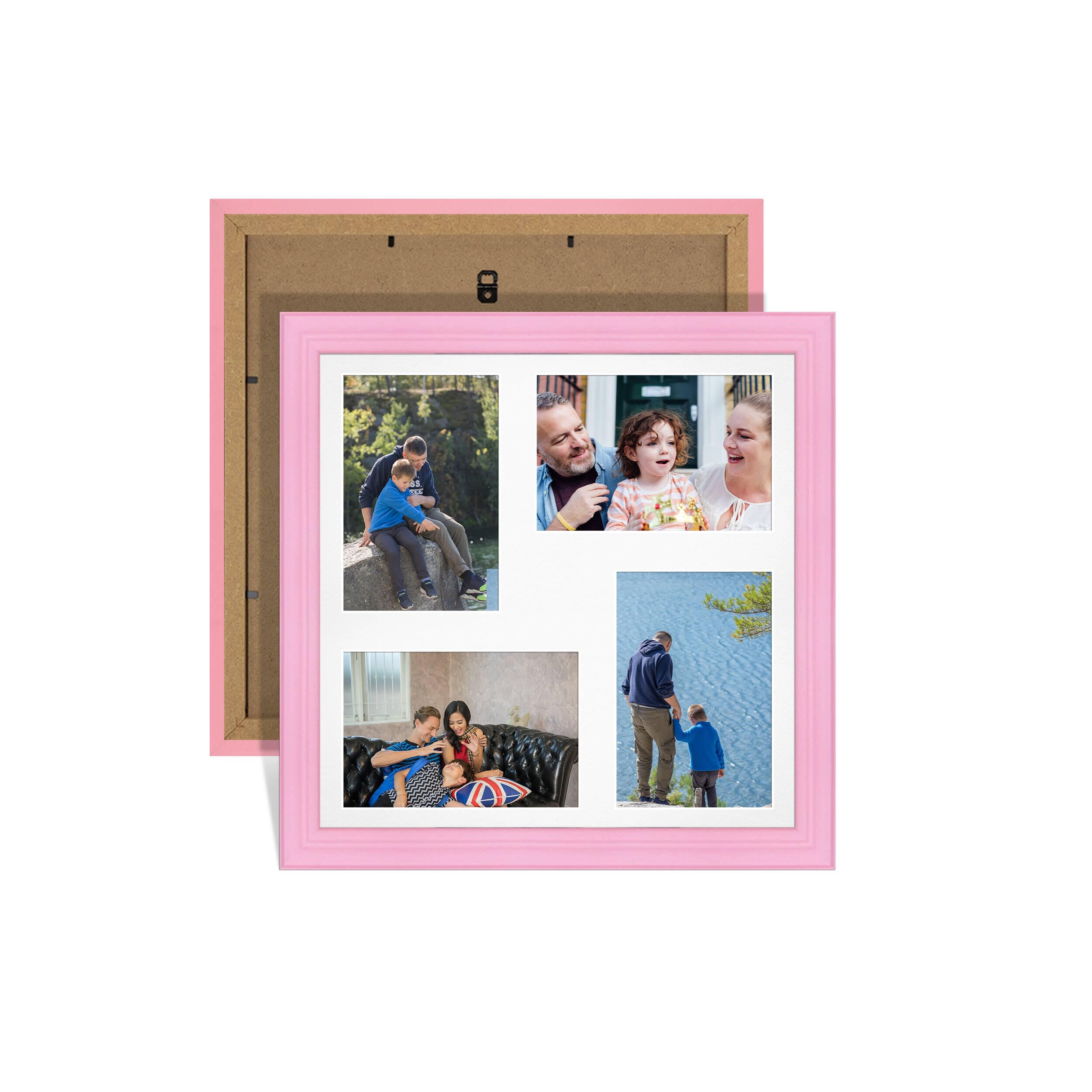Alison Kingsgate Pink 12x12 Photo frames for multiple pictures - 4 Apertures Collage Frame with White Mount - Holds (4x) 6x4 Photos - Engineered Wood & Perspex
