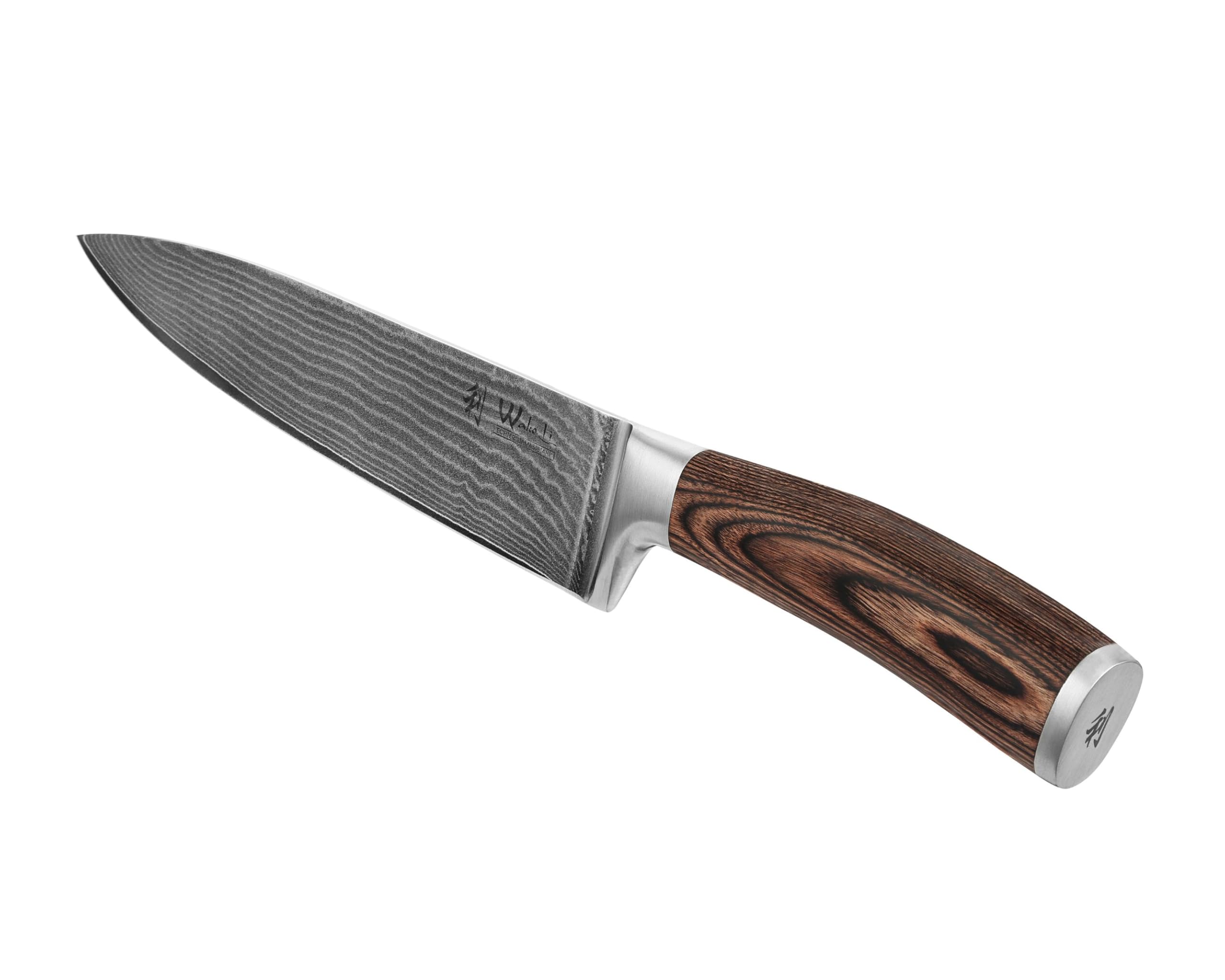 WAKOLI EDIB Set of 6 Professional Damascus Steel Kitchen Knives | With 67-layer blades, VG10 core, Pakkawood handles, left and right handed users, elegant gift box