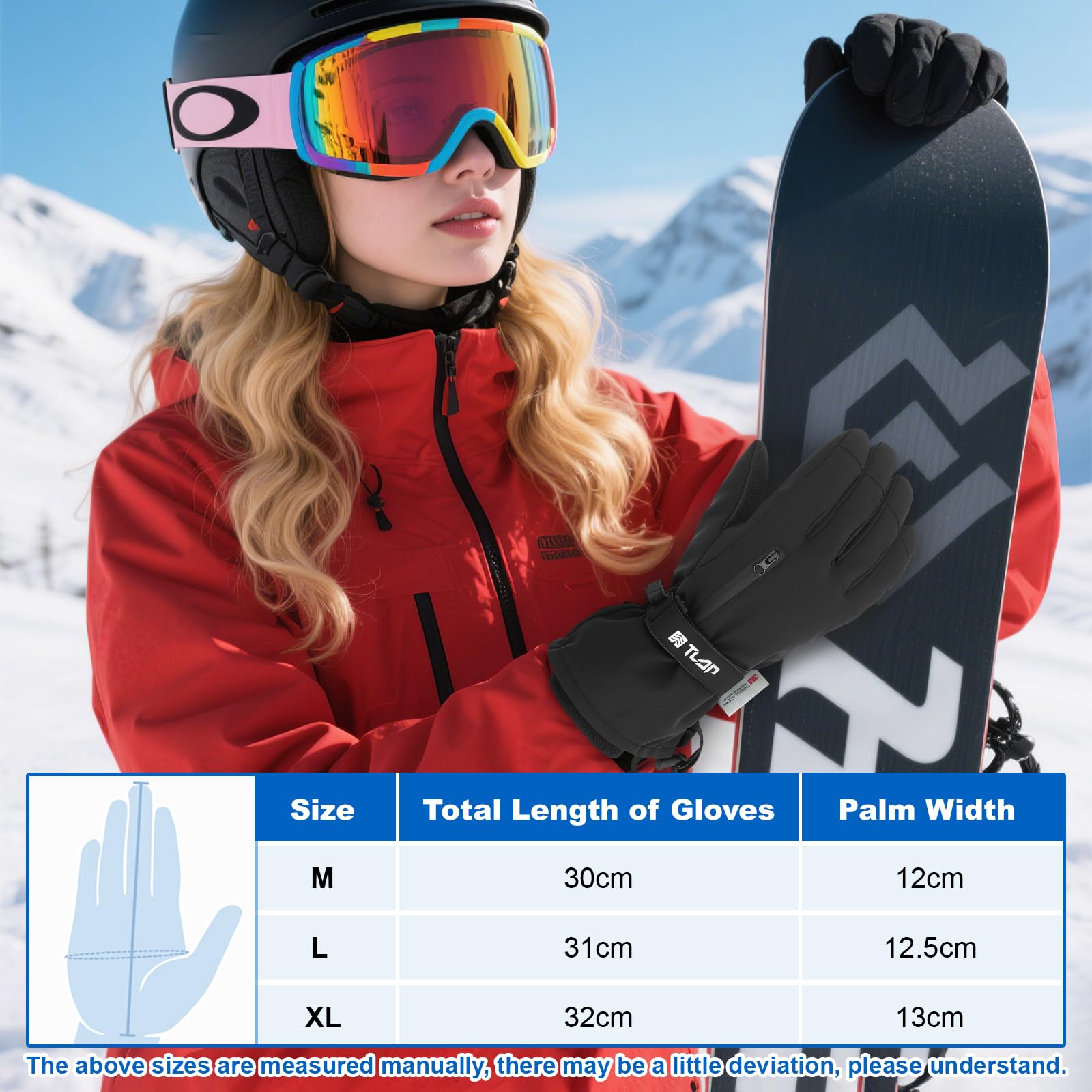 3M Thinsulate Rękawice Narciarskie Dla Mężczyzn I Kobiet, Wiatroszczelne Ciepłe Rękawice Narciarskie, Ekran Dotykowy Antypoślizgowe, Do Jazdy Na Nartach, Snowboardzie, łYżwach, Wędrówek (XL)