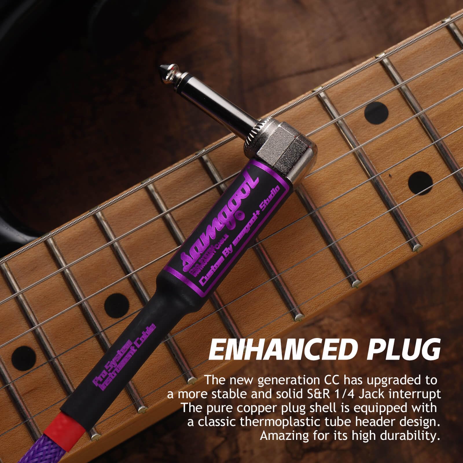 Cable de guitarra de 20 pies, cable de instrumento recto/recto de 1/4 pulgadas, cable eléctrico para amplificador de bajo e instrumentos (CC morado trenzado)