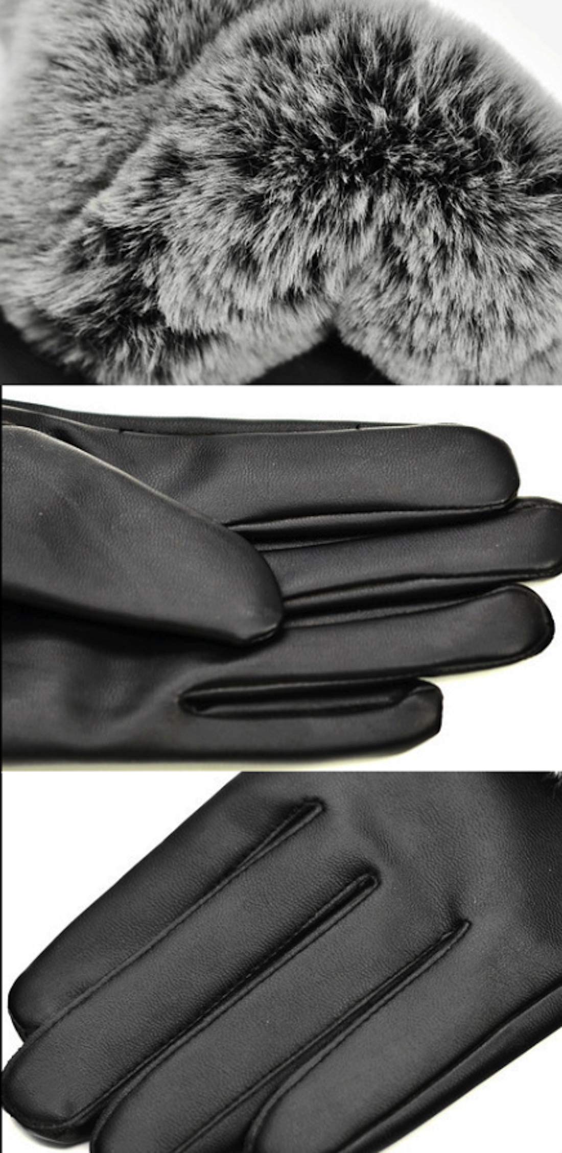 Elonglin Women Soft Faux Leather Gloves, Fleece Lined Cold Weather Winter Windproof Waterproof Gloves Thick Warmer Mittens