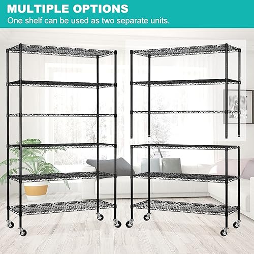 Miniatura 6 de BLKMTY Estantería de alambre de 6 niveles, estantes de almacenamiento ajustables, estante de metal con ruedas, estante de alambre para garaje,
