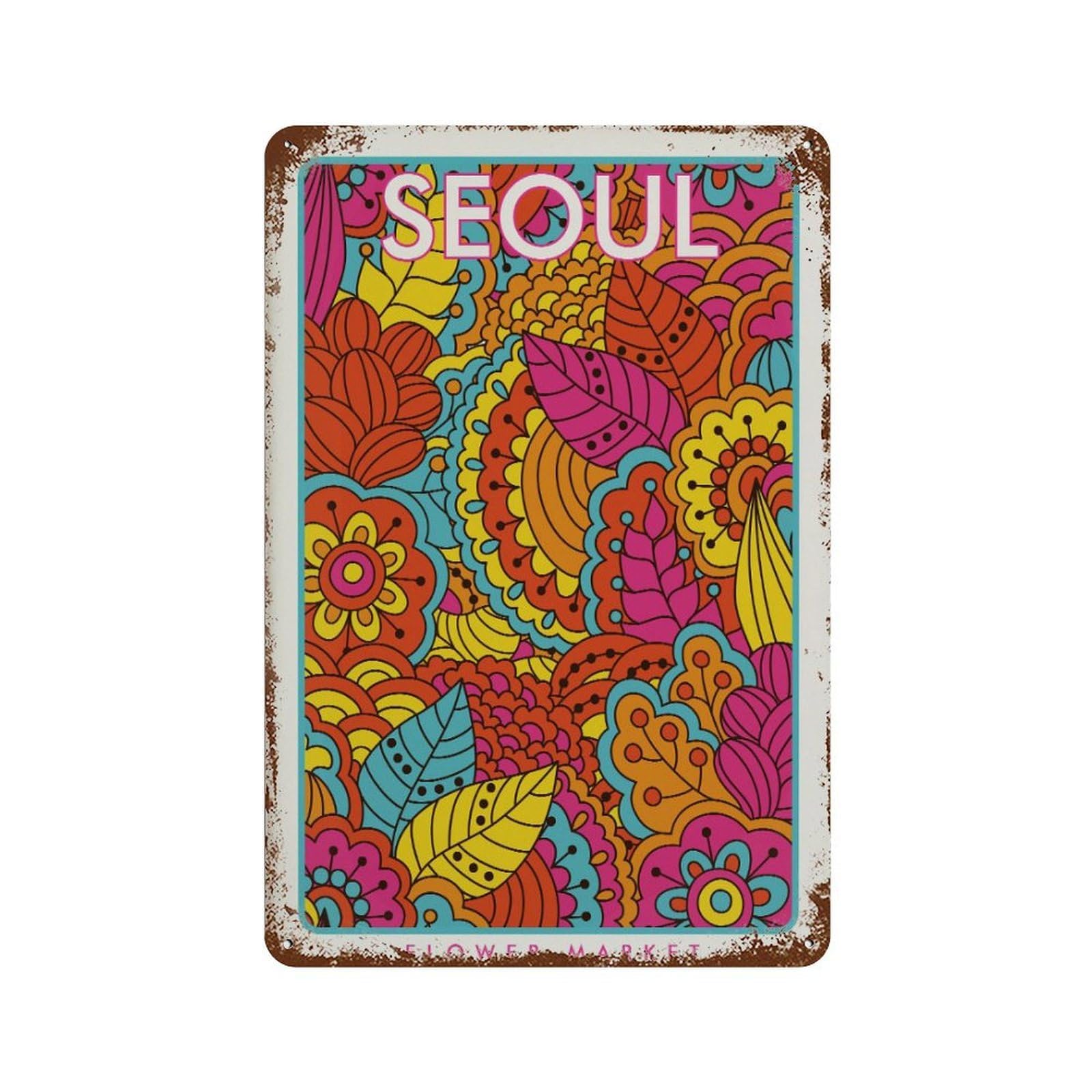 xiaoxiaoshen Seoul Flower Market Botanical1 Wall Decor Art Metal Tin Poster Modern Home Decor Art Home Bar Shop Decorations Vintage Sign 30x20cm