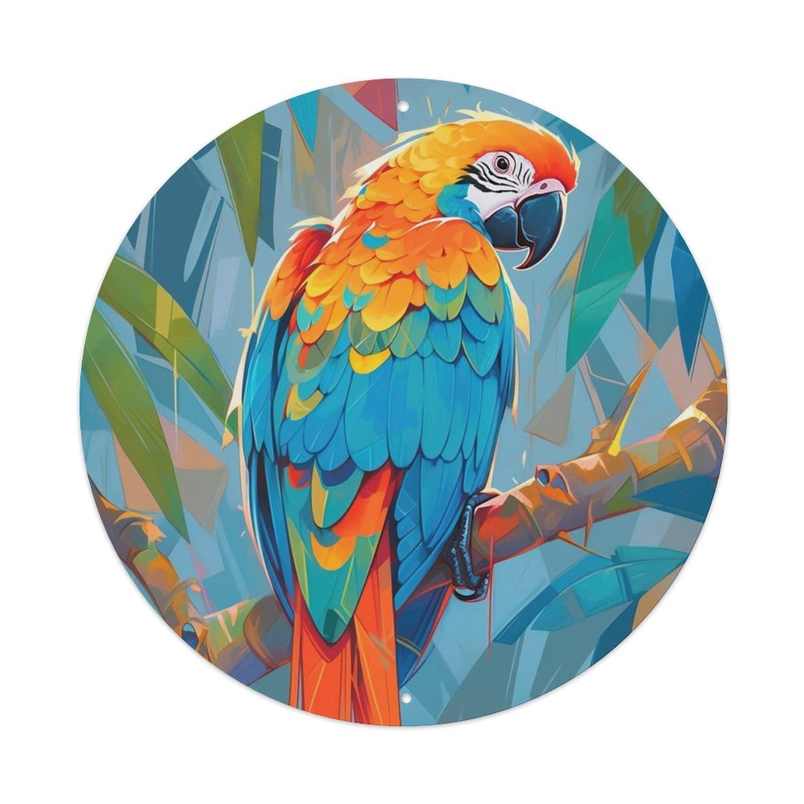 Animal Artwork Colorful Parrot 1 Vintage Metal Tin Sign Plaque Wall Decor for Cafe, Club, Garden Round Metal Poster 8x8Inch