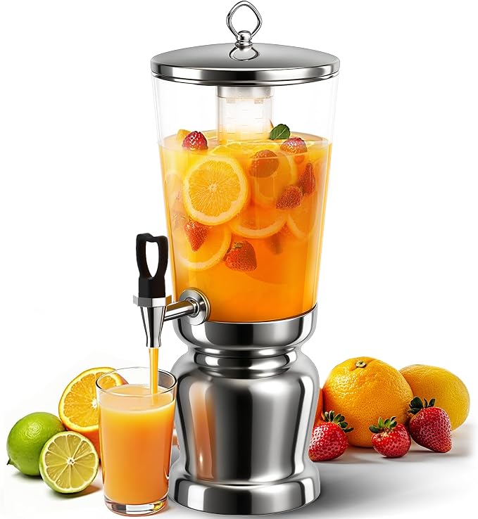 WantJoin Beverage Dispenser With Stand, Drink Dispenser for Party, Stainless Steel Water Dispenser with Ice Core, Spigot, Drink Jar Jug For Home Parties Lemonade, Clear Acrylic, 2-GALLONS 8 Liters