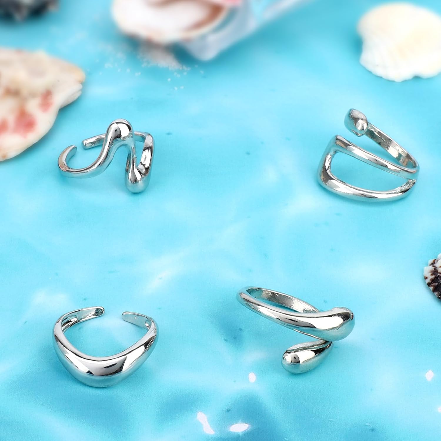 Chunky Silver Rings Set for Women, Alloy Adjustable Bold Stackable Statement Bands Trendy Wide Irregular Finger Knuckle Stacking Rings for Fashion & Aesthetic Jewelry - Image 3