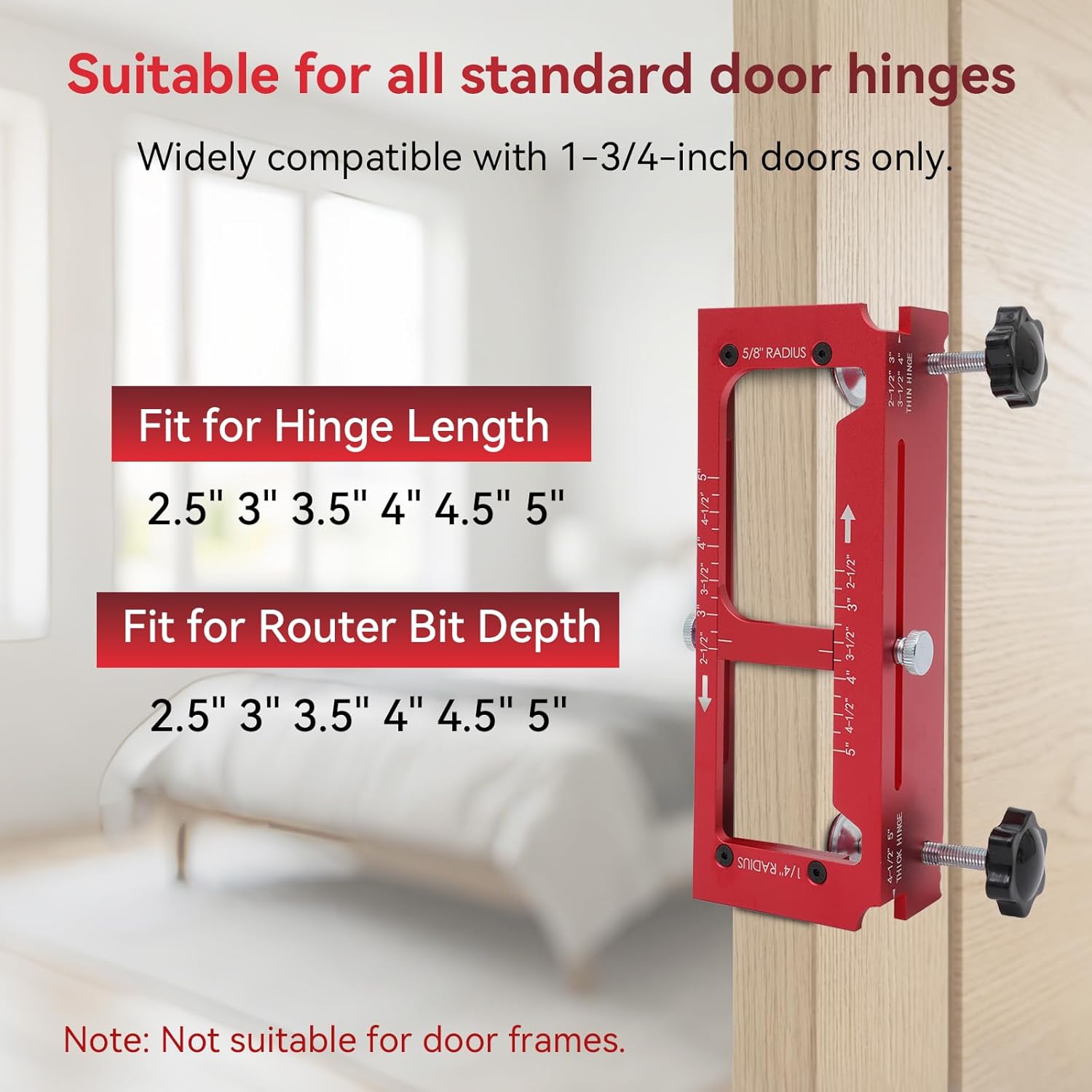 Door Hinge Jig,Aluminum Alloy Door Lock Installation Kit,Door Hinge Adjustment Tool from 2.5" to 5" Length and Thicknesses, 1/4" Radius, 5/8" Radius and Types of Square (Red)