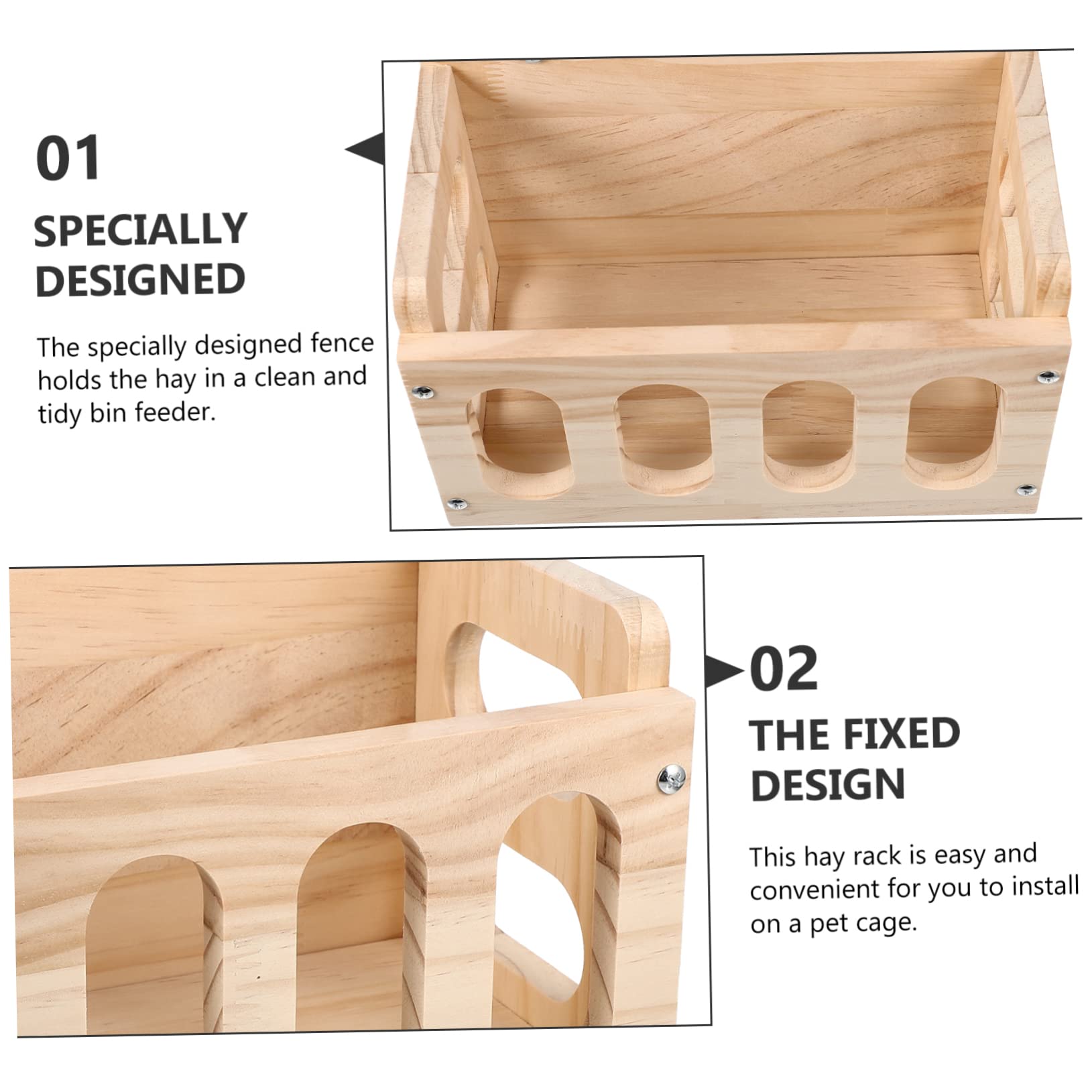 Râtelier à Lapins en Bois Khaki pour Cage, Design Fixe Anti-gaspillage
