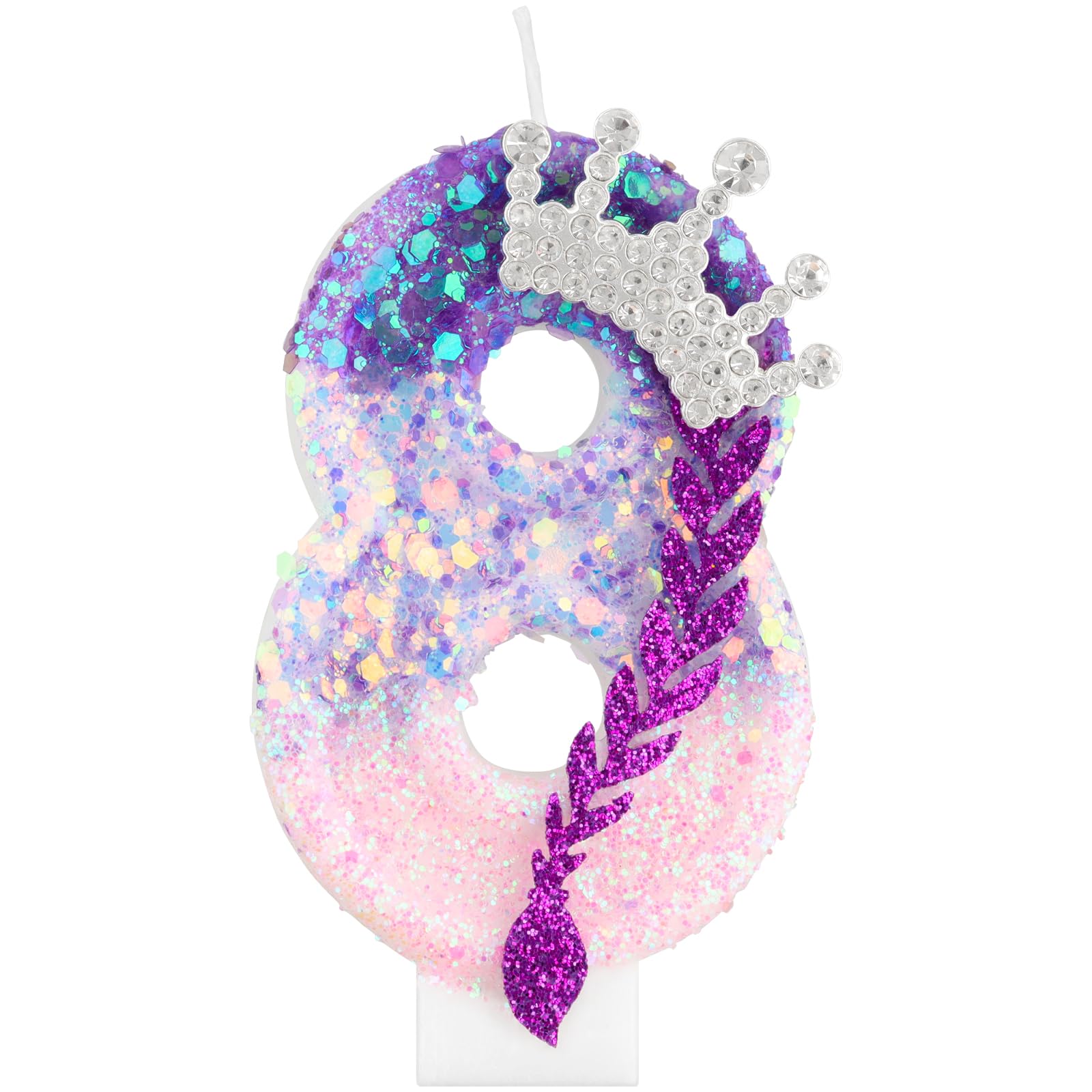 Kpop Birthday Candles,Purple Pink Number 8 Candle for Cake,Girls 8th Birtdhay Decorations,Glittering Crown Cake Toppers with Sequins for K pop Theme Party Supplies,Anniversaries and Celebrations