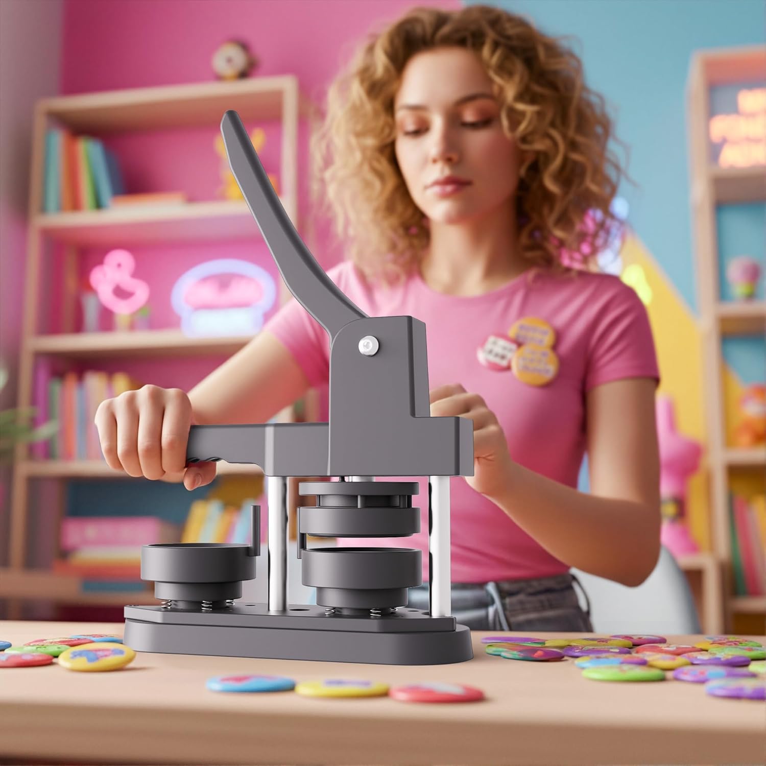 Caydo 2.25in(58mm) Button Maker Machine, Pin Maker Machine for Anime Fans DIY Badge Making Press Kit, Create Fan Pins for Conventions, Anime Meetups & Band Parties, Gifts for Young Adults