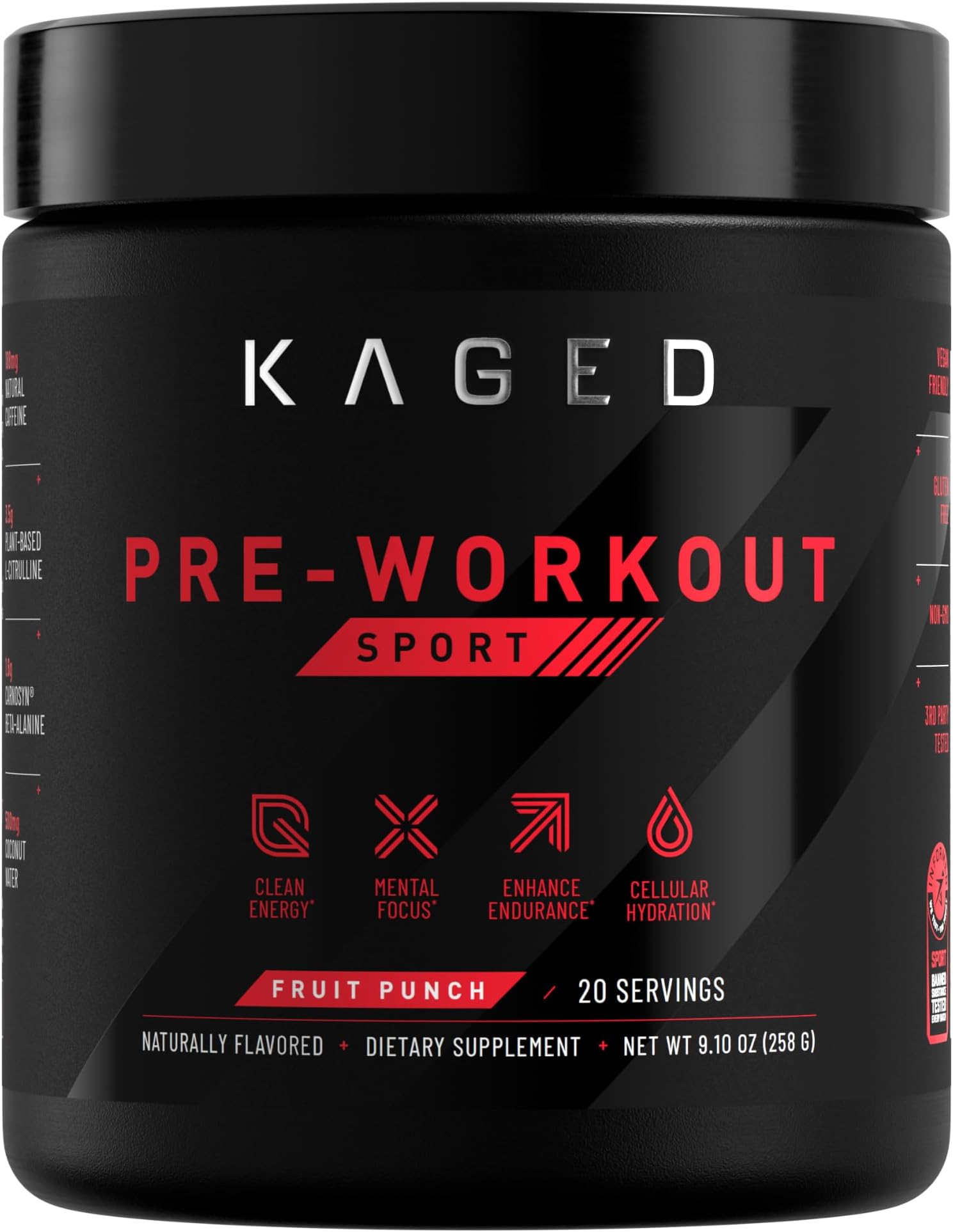Kaged Muscle Pre Workout Powder Pre-Kaged Sport Pre Workout for Men and Women, Increase Energy, Focus, Hydration, and Endurance, Organic Caffeine, Plant Based Citrulline, Fruit Punch