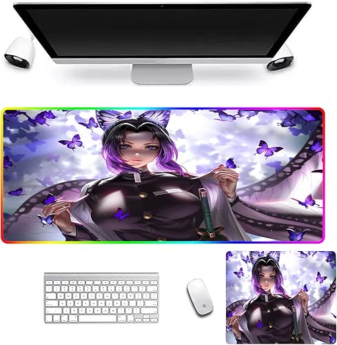 Mouse Pads Anime Game RGB Gaming Mouse Pad Keyboard Pad Led Mause Pad XXL Backlit Table Mat Protect The Desktop 39.37 inch x19.68 inch A5
