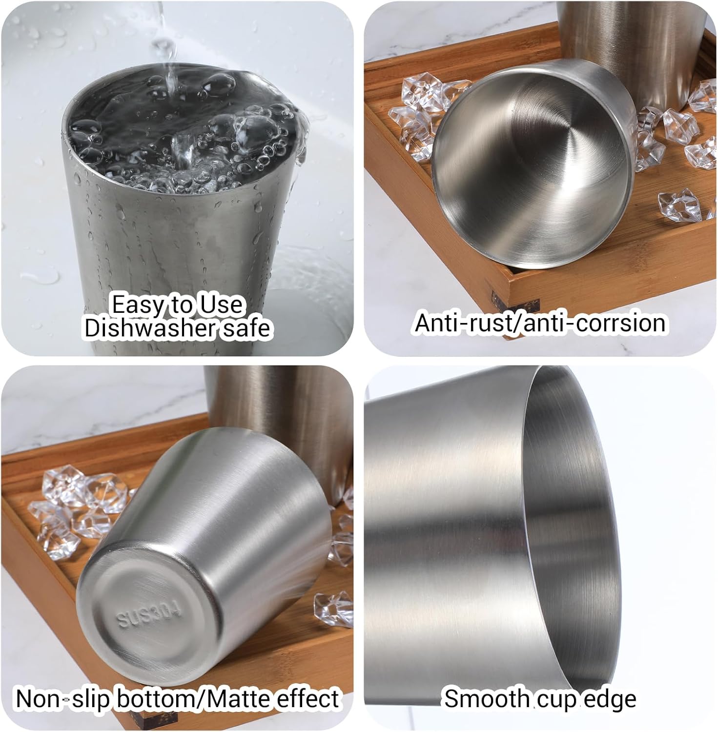 8 Pack 10 oz Stainless Steel Insulated Cups, Double Wall Vacuum Metal Tumbler Stackable Camping Drinking Water Glasses Unbreakable Reusable Mugs for Travel Indoor Outdoor Party Supplies(Silver) - Image 5