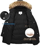 Vista 5 de WenVen - Abrigo grueso de invierno, para mujer, con capucha desmontable, de piel