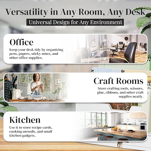 Miniatura 7 de Flexzion Organizador de escritorio de madera de 3 niveles - organizador de correo rústico campestre, compartimentos para encimera, bandeja de