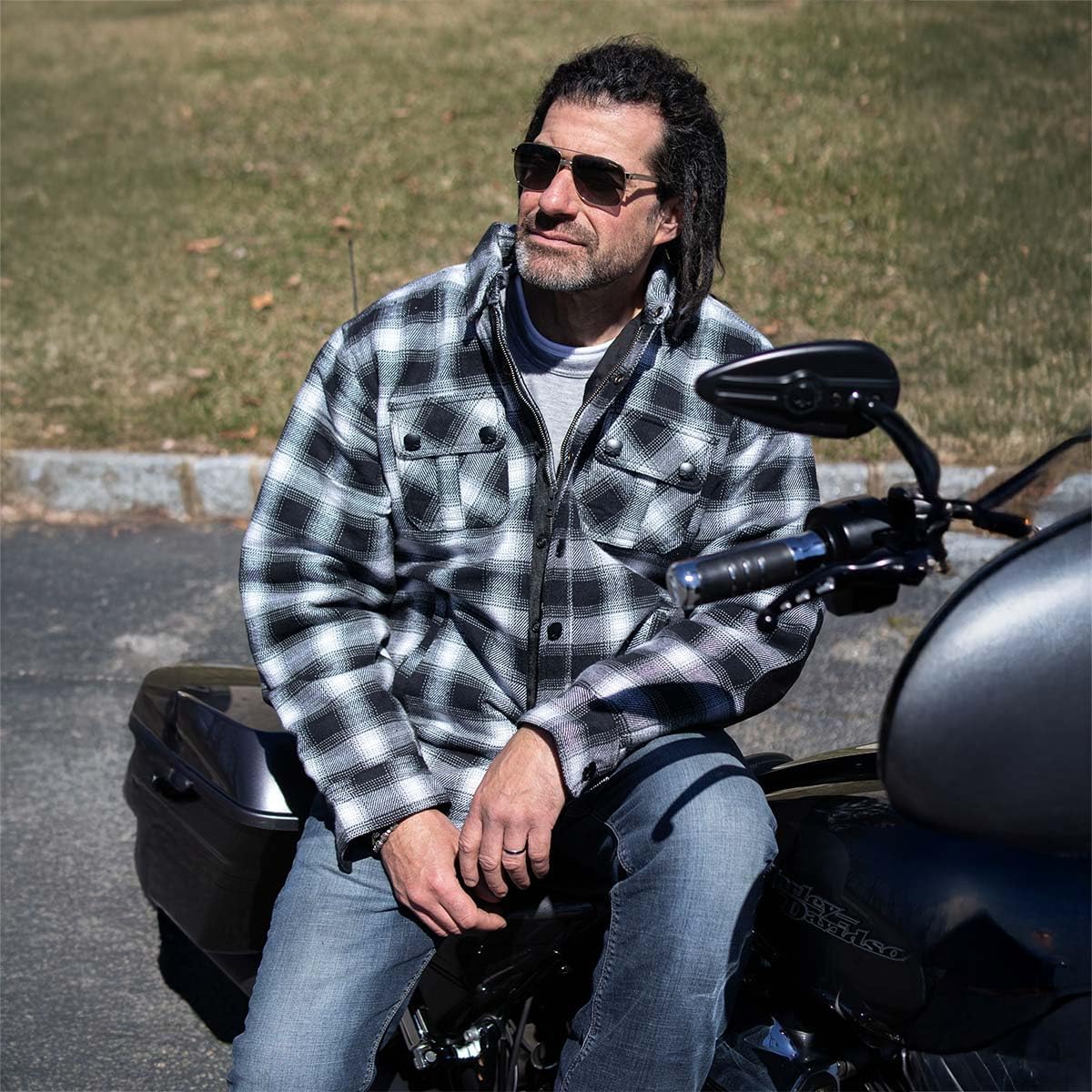 Milwaukee Leather Men's Plaid Flannel Motorcycle Shirt Jacket - 14.5oz Cotton Mechanic Riding Shirt - Dual Closure