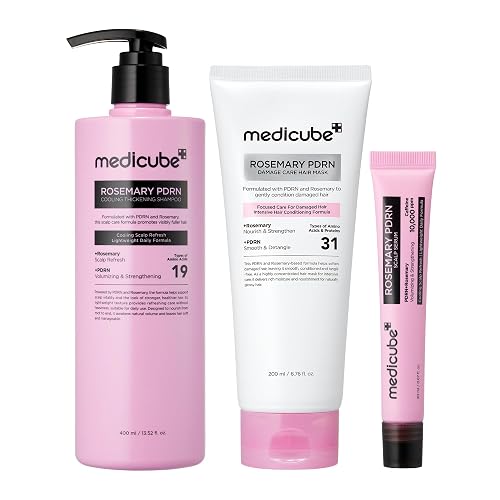 medicube Rosemary PDRN Healthy Hair Trio: Shampoo, Conditioner, and Scalp Serum Full Set | Scalp Care, Deep Damage Care, and Glow | Korean Hair Care