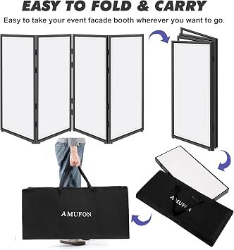 DJ Facade Booth, DJ Stand Portable Event Cover Screen with Foldable 4 Detachable Metal Frame Light Projector Display Scrim Panel Stand with Carry Bag for Party,Show,Gathering(White and Black)