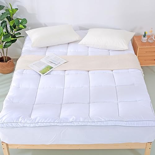 EVOLIVE Microfiber Mattress Topper Mattress Pad Pillow Cover Quilted Fitted Mattress Protector 8-18" Deep Pocket Cooling Mattress Topper (Queen 80"x60"x2" Inches, White)