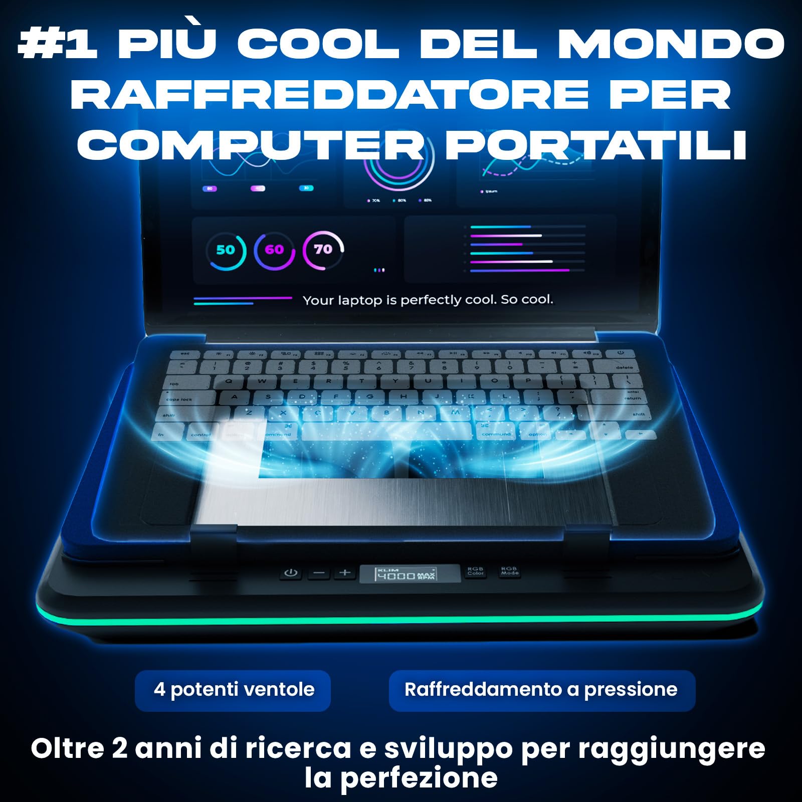 KLIM Turbofrost Base Cooling Laptop - 4 Fans Up to 4000 RPM - Dettaglio