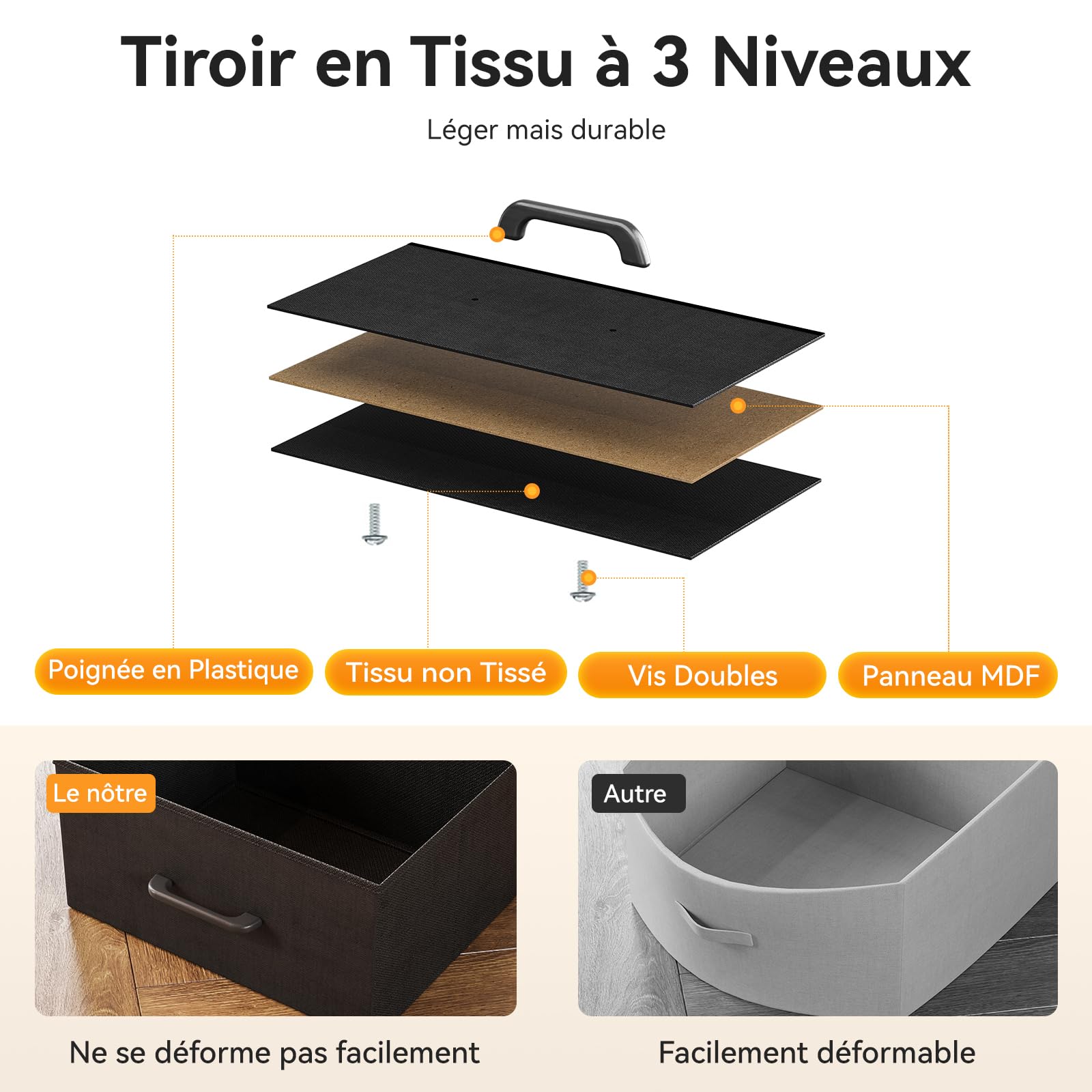 ODK Commode Chambre Adulte, Armoire de Commode avec 2 Prises de Courant, 2 USB et 10 Bandes LED de Couleur, avec 9 Tiroirs en Tissu pour Chambre à Coucher Salon, 130 * 30 * 97cm, Noir