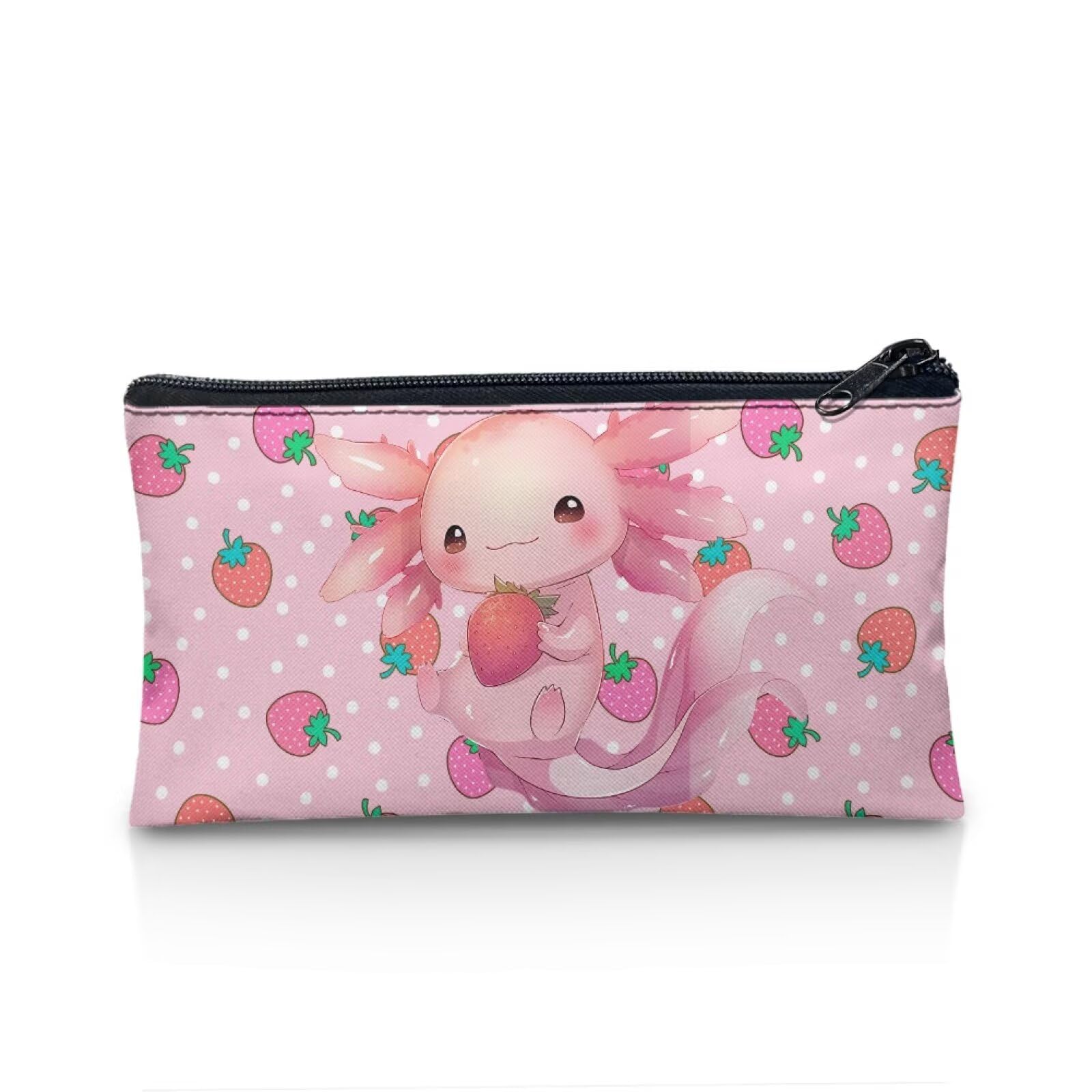 POLERO Strawberry Axolotl Pencil Case for Girls Cute Pencil Pouch Slim Cute Kids Pen Box for Back to School