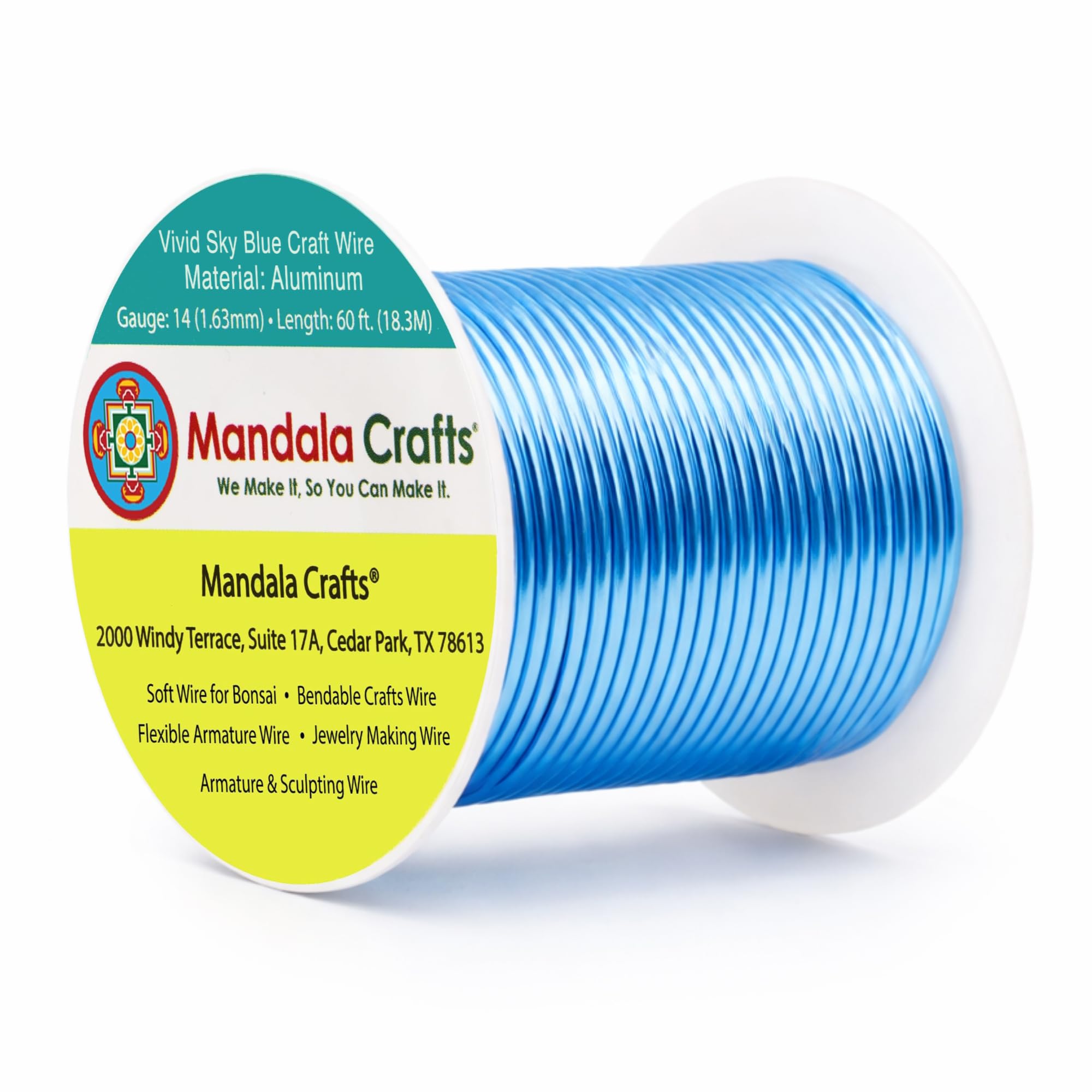 Mandala Crafts 14 Gauge Vivid Sky Blue Anodized Aluminum Craft Wire, 60 FT