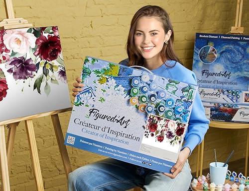 Vista 406 de Figured'Art - Juego de pintura por números, lienzo enrollado sin marco, para manualidades, para adultos, 16 x 20 pulgadas, jarrón de peonías