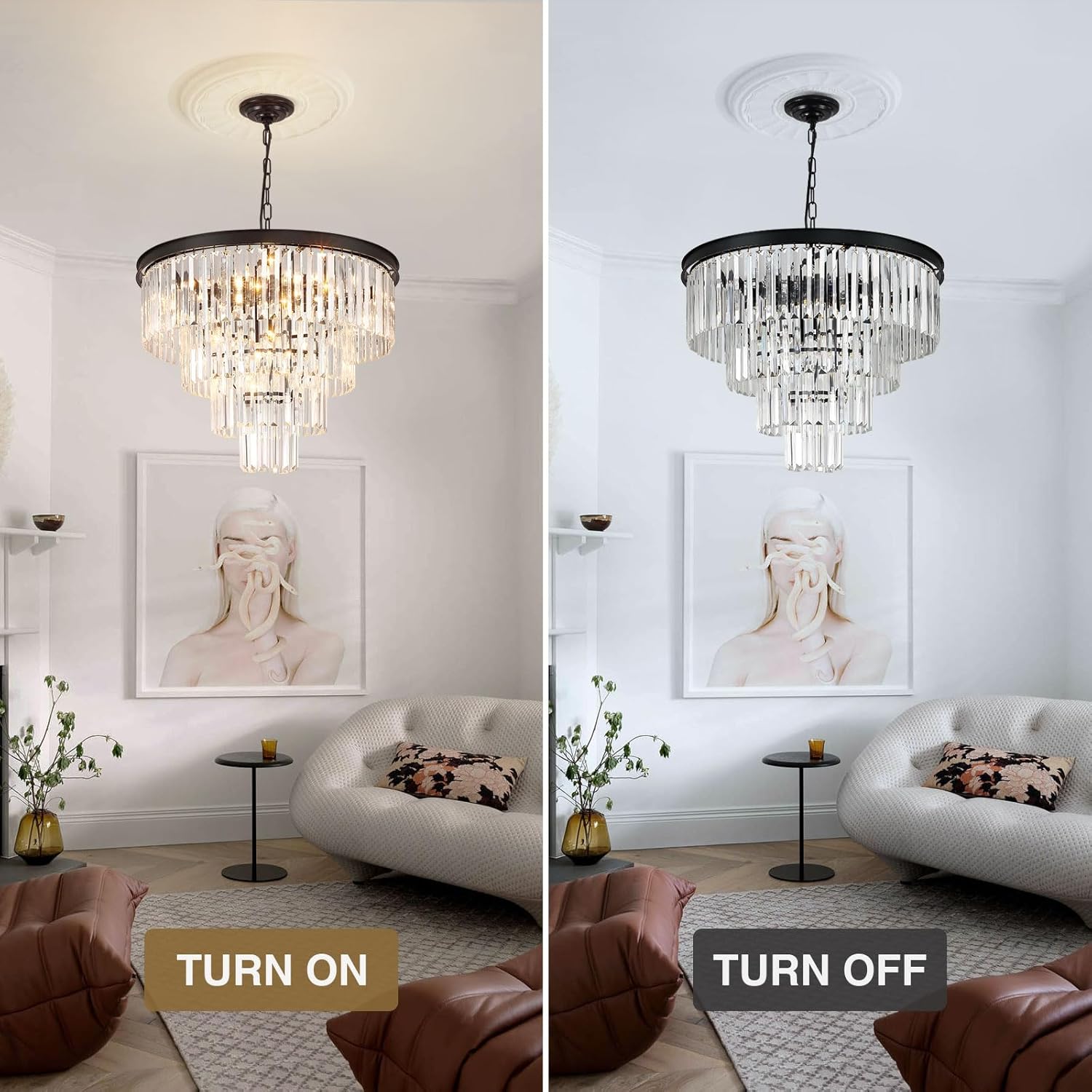 MarkDee Modern Chandeliers Crystal with Light, 11 Lights Black Crystal Chanderlier Lighting, 4-Tier Pendant Lights for Dining Room Living Room (23.62inch)