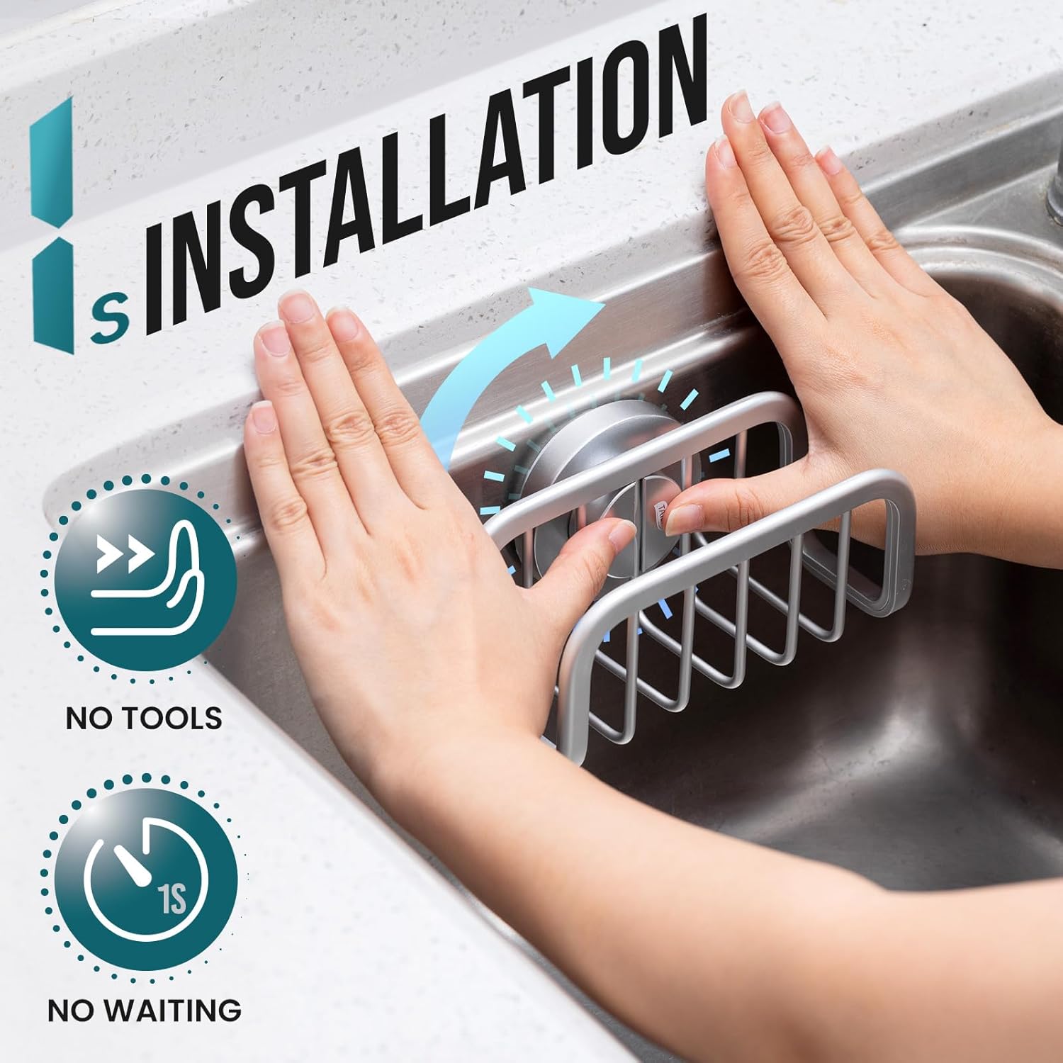 TAILI Sponge Holder for Kitchen Sink with Strong Suction Cup, Removable Sponge Holder, Rustproof Aluminum Sink Caddy for Sponges, Dish Brush - Silver sink sponge holder Silver