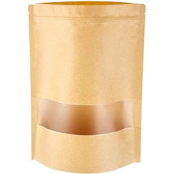 Selbstverschlie ende Kraftpapierbeutel 50 St ck wiederverwendbare Packbeutel mit transparentem Fenster stehender Rei verschluss Beutel f r Lebensmittel Samen getrocknete Fr chte 30 x 20 cm