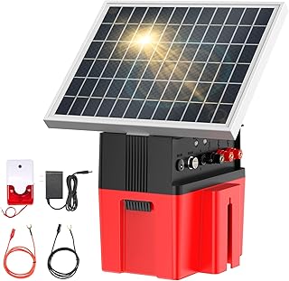 Solar-Powered Electric Fence Charger with Alarm,1.2 Joule Output, Up to 20 Miles Coverage,12000mAh Battery
