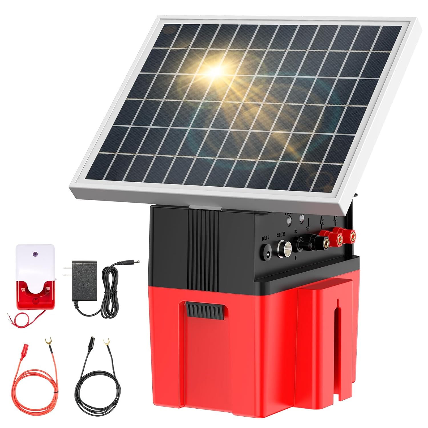 Solar-Powered Electric Fence Charger with Alarm,1.2 Joule Output, Up to 20 Miles Coverage,12000mAh Battery &10W Solar Panel Energizer for Livestock & Predator Deterrence
