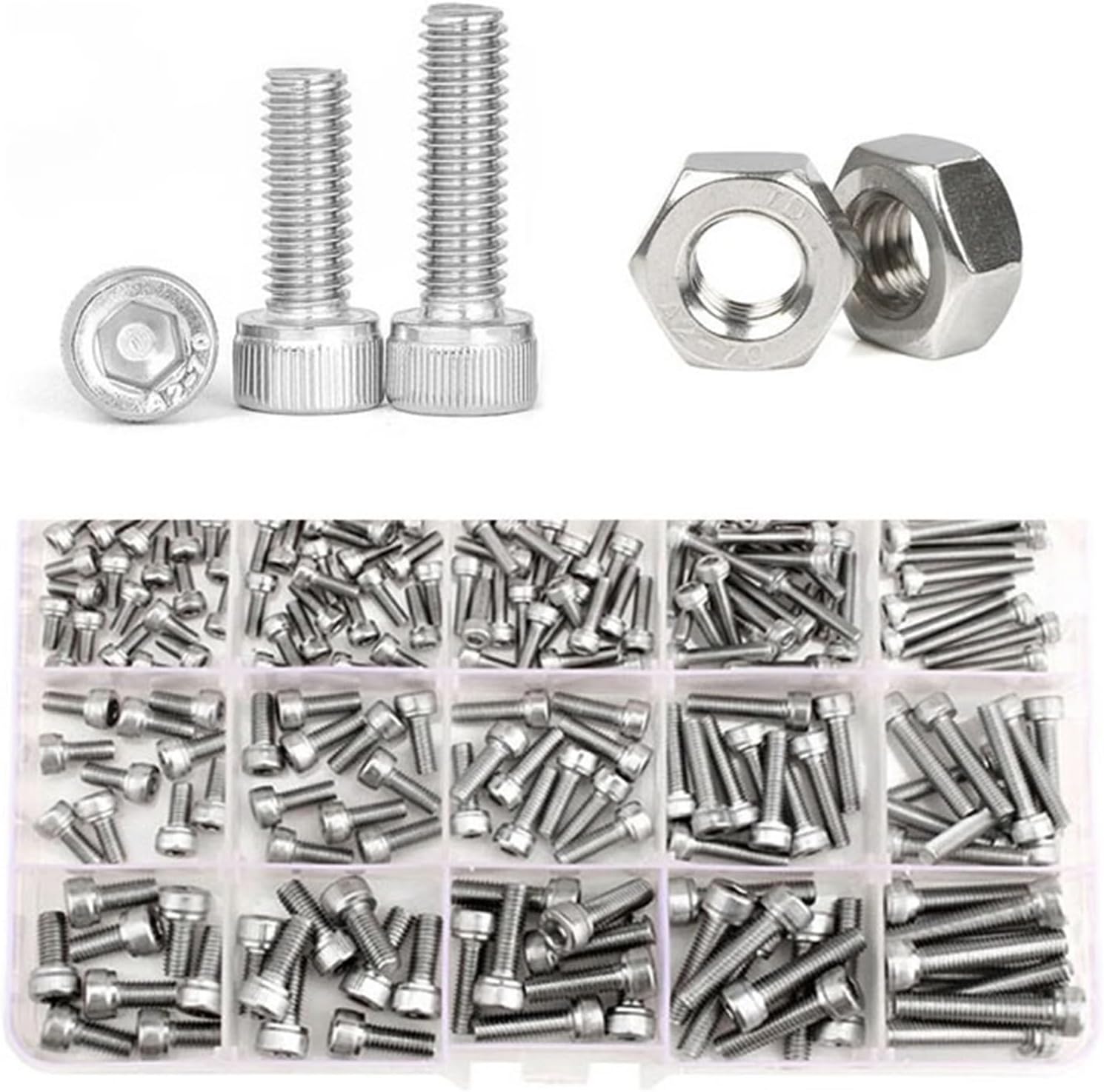 M2 M3 M4 M5 M6 Hex Bolts Hexagon Socket Cap Head Bolt Nut Set 304 Stainless Steel Metric Thread Screws Locking Assortment Kit (Size : M4)