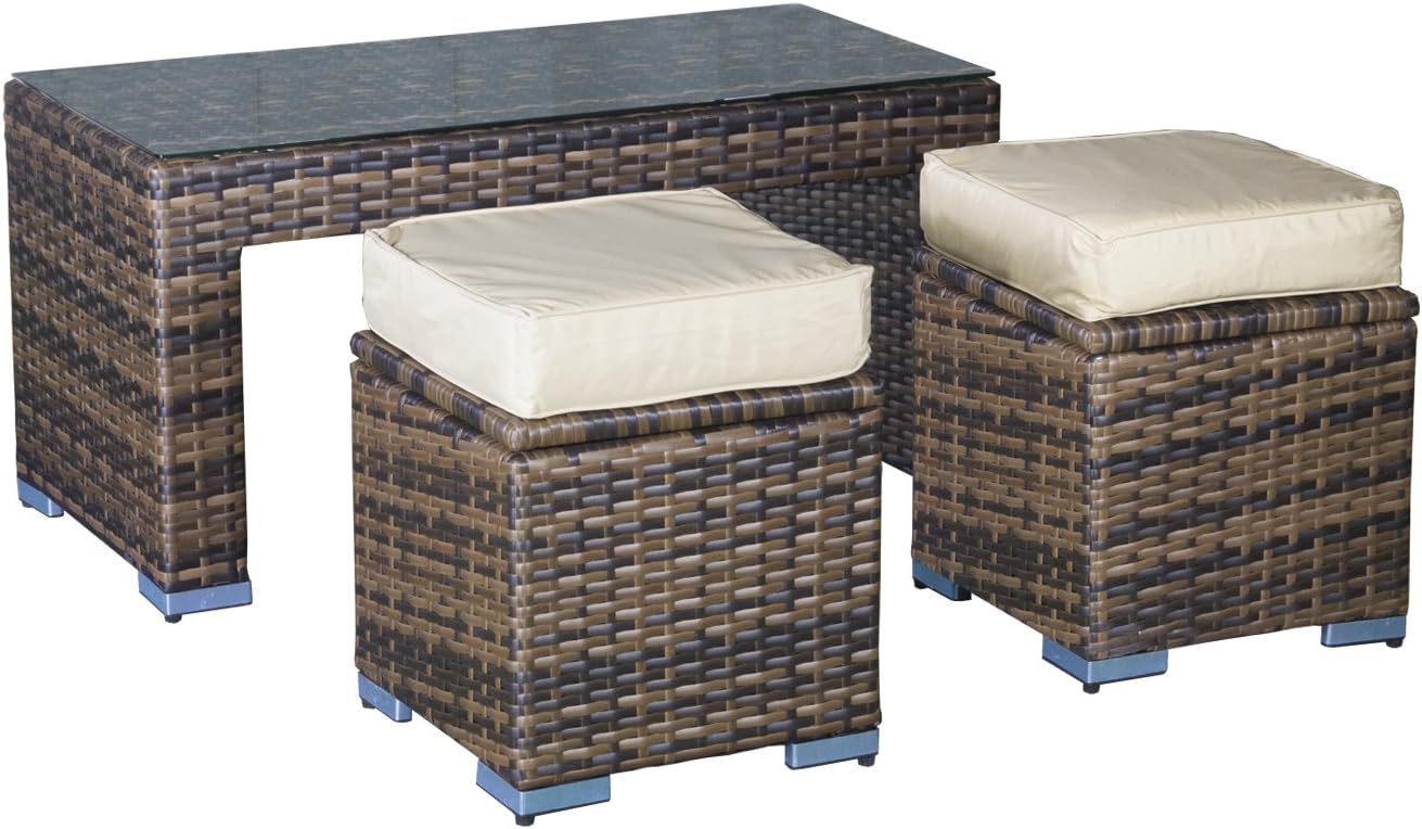 Oseasons OSKM103CTWS-CS Oxford Rattan Modular Coffee Table and 2 Stool Set - Cappuccino
