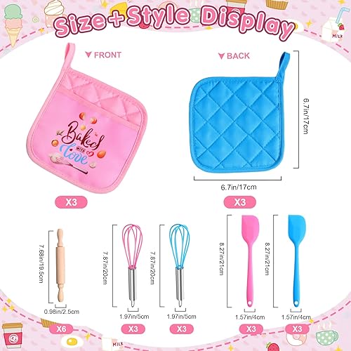 Miniatura 2 de 24 piezas de suministros de hornear para niños para juegos de cocina reales, premios de fiesta, con utensilios de cocina, soportes para ollas,