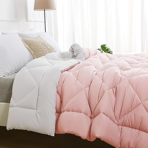 Miniatura 3 de JOLLYVOGUE Edredón de edredón tamaño Queen rosamarfil, edredón acolchado con pestañas en las esquinas, edredón reversible alternativo de plumón para