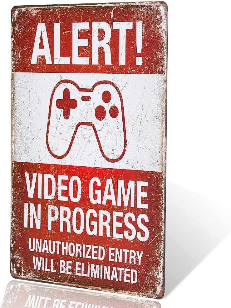 dingleiever-Funny Vintage Tin Sign " Alert! Video Games In Progress " 8"x12" Man Cave.