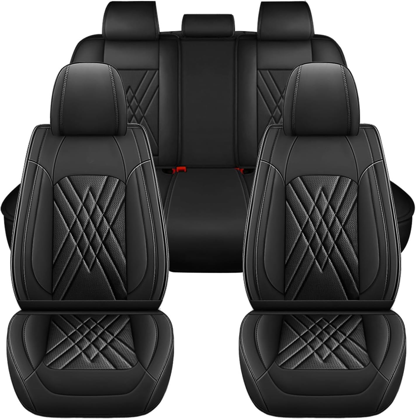 Car Seat Covers 5-Piece Full Set Durable Leather, Anti-Slip Waterproof Car Accessories Custom Fit for Most Cars, SUV & Sedan?Black? black Full Set