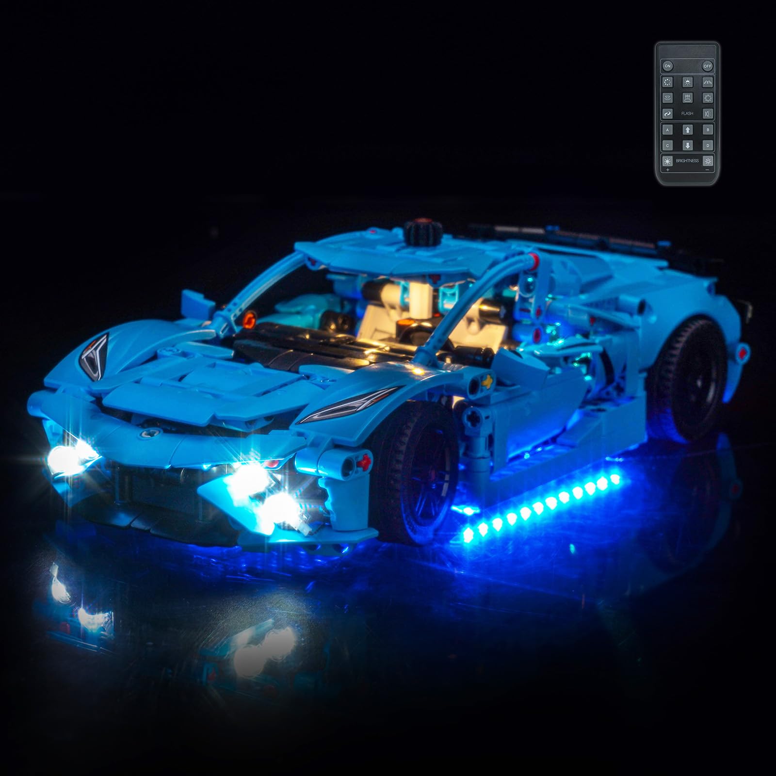 LocoLee RC Led Light Set Compatible with Lego 42217 Chevrolet Corvette Stingray Blue Led Decoration Lighting Kit Compatible with Lego 42217 Building Blocks Model,Only Lights Set,No Model