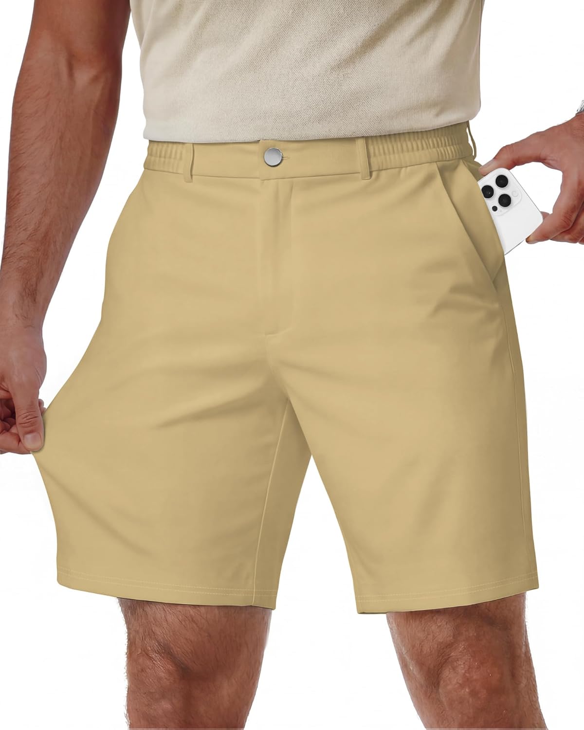 Wulcea Men's Golf Shorts 7" Chino Stretch Fabric Elastic Waist Quick Dry Water Resistant Casual Dress Work with Phone Pocket