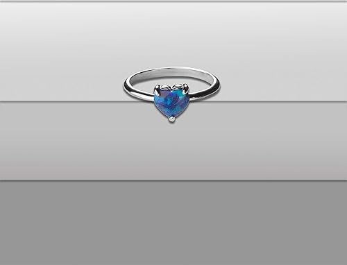 Miniatura 3 de Anillo de plata esterlina S925 con forma de corazón de ópalo creado en laboratorio, tamaño 5 a 10 para mujer