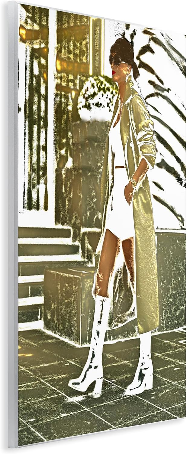 Stupell Industries 'Girl in Gold Trenchcoat'| Wall Plaque Art | Stupell Industries | 13 x 19 Inches, Easy to Hang and Sturdy, Made in USA, by Graffitee Studios