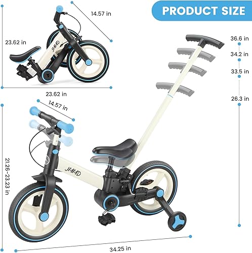 Miniatura 8 de Bicicleta para niños de 18 meses a 5 años, bicicleta de empuje 6 en 1 con ruedas y pedales de entrenamiento, bicicleta de equilibrio para niños y