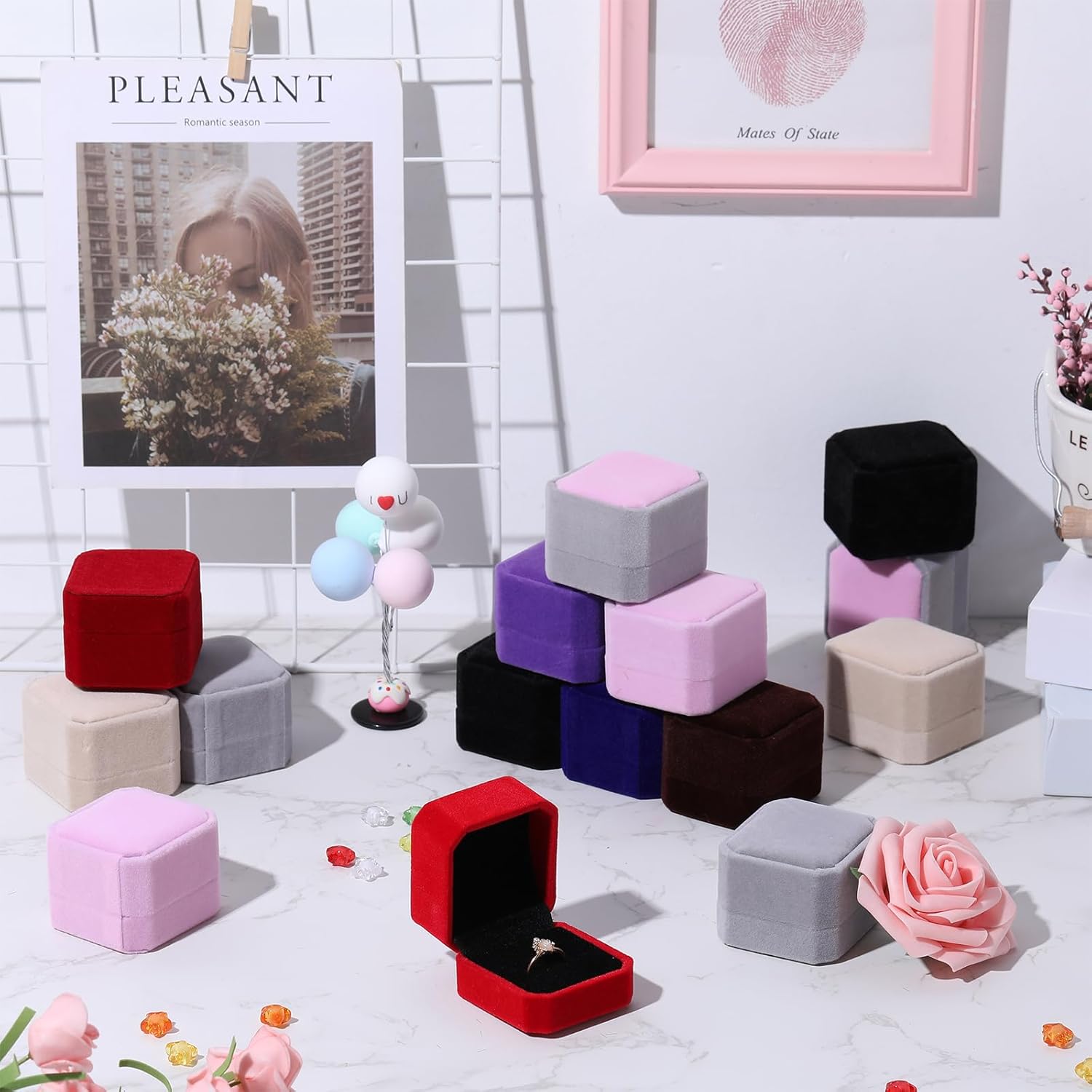 Yaomiao Velvet Ring Box for Wedding Ceremony Engagement Box Jewelry Boxes Packaging Display Ring Case Earring Storage Holder for Proposal Anniversary Birthday Gift Assorted Color(40 Pcs) - Image 6