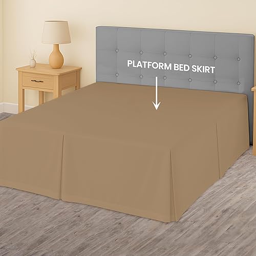 Miniatura 3 de Falda de cama de caída de 18 pulgadas, tamaño King con plataforma para permanecer en su lugar, elegante diseño plisado con esquinas divididas, tela