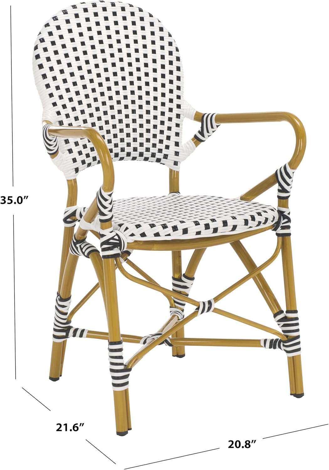 SAFAVIEH Outdoor Collection Hooper Black/White/Light Brown Stacking Bistro Arm Chair (Set of 2)