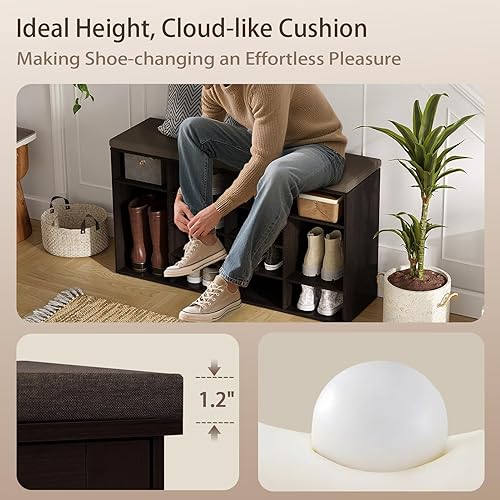 Miniatura 139 de DINZI LVJ Banco organizador de zapatos con cojín, zapatero de 9 cubos y estantes ajustables, multifuncional, para salas de estar, dormitorio, Gris